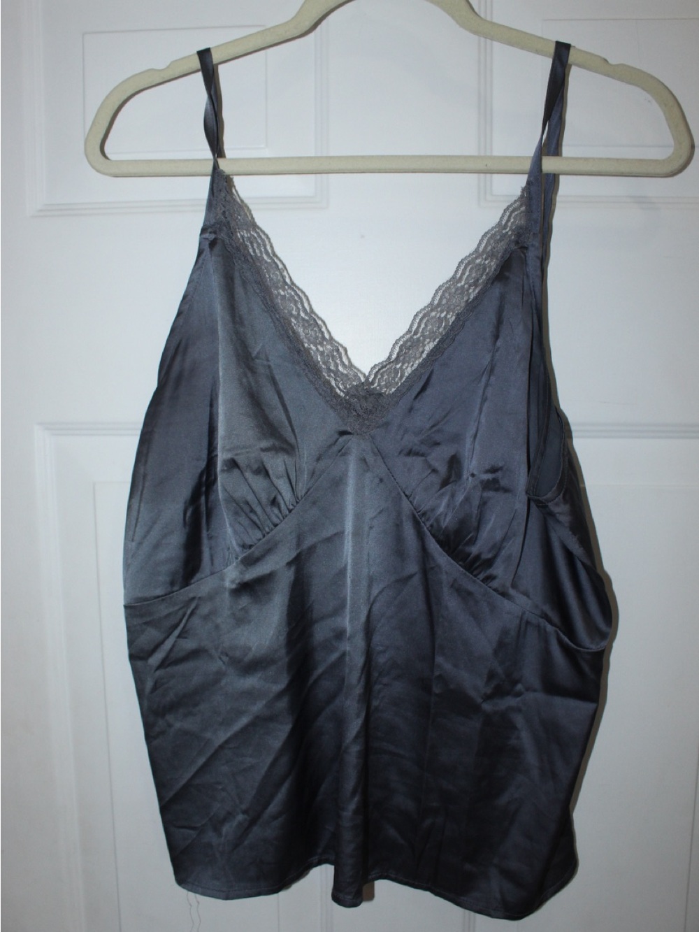 Adore Charcoal Gray Satin Lace Trim Cami